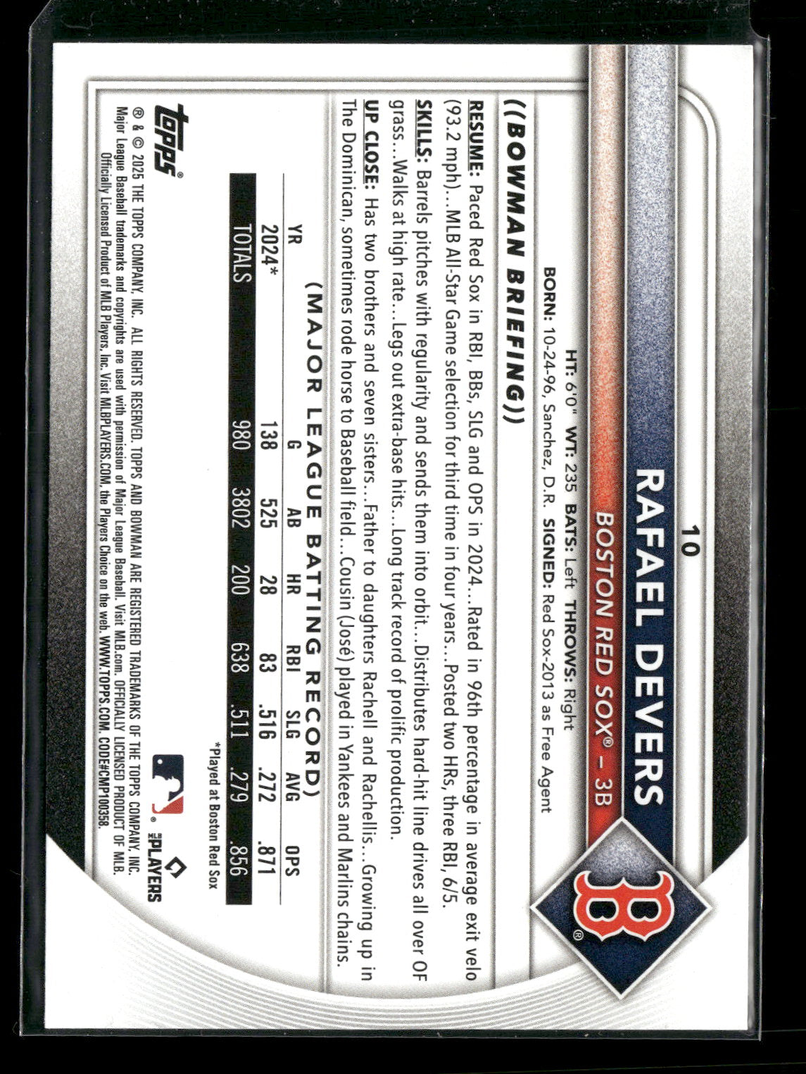 2025 Bowman Rafael Devers #10