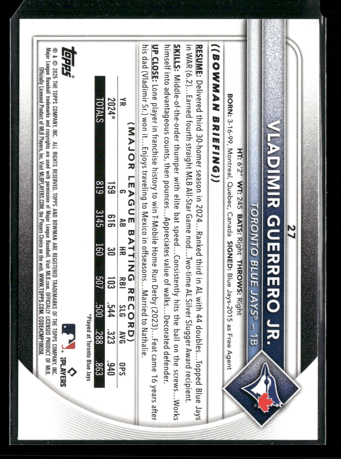 2025 Bowman Vladimir Guerrero Jr. #27