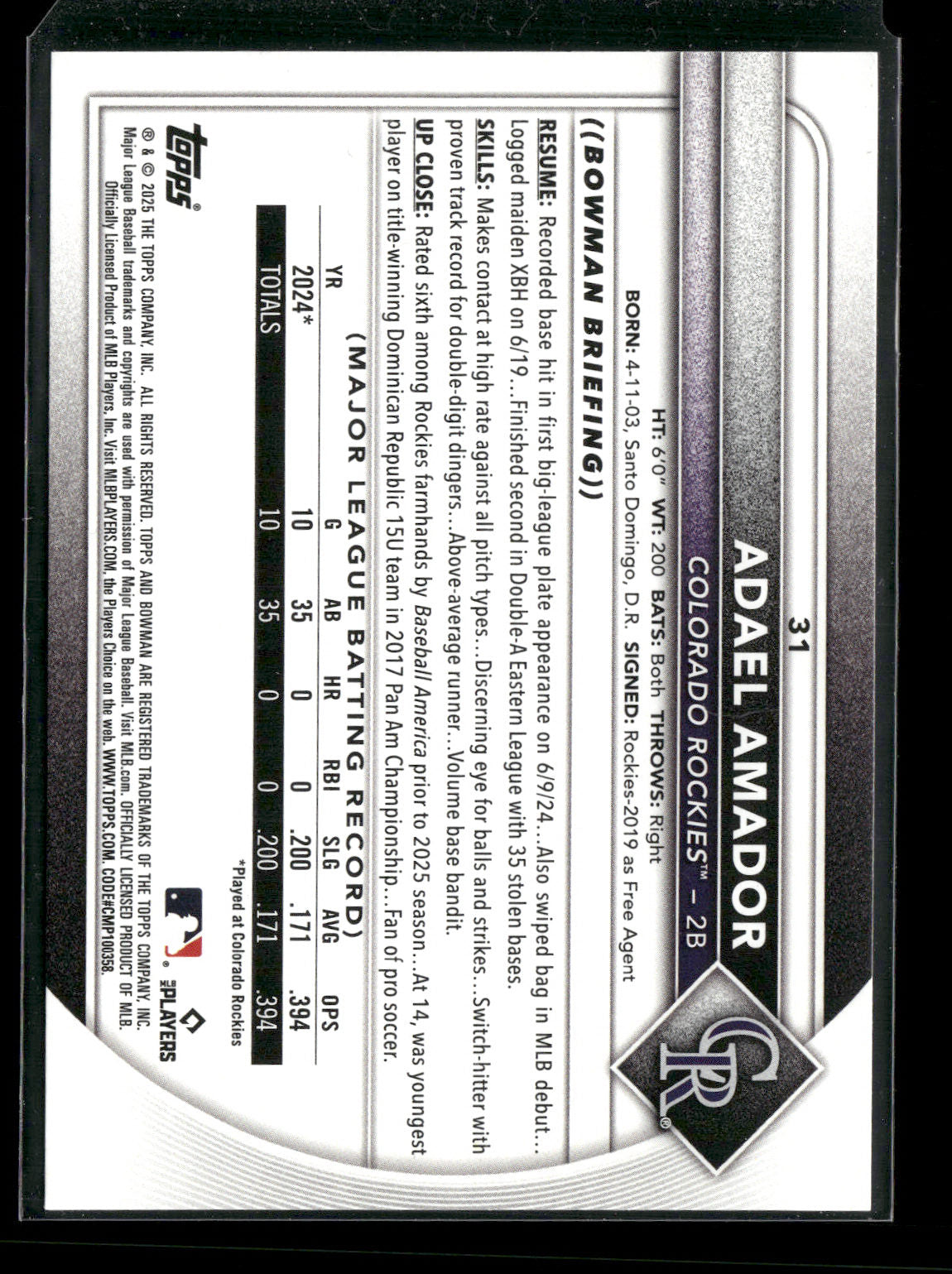 2025 Bowman Adael Amador #31 RC