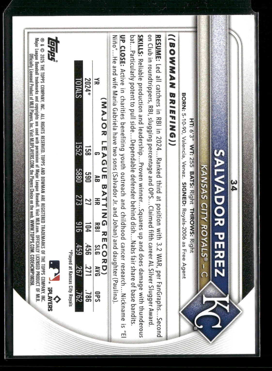 2025 Bowman Salvador Perez #34