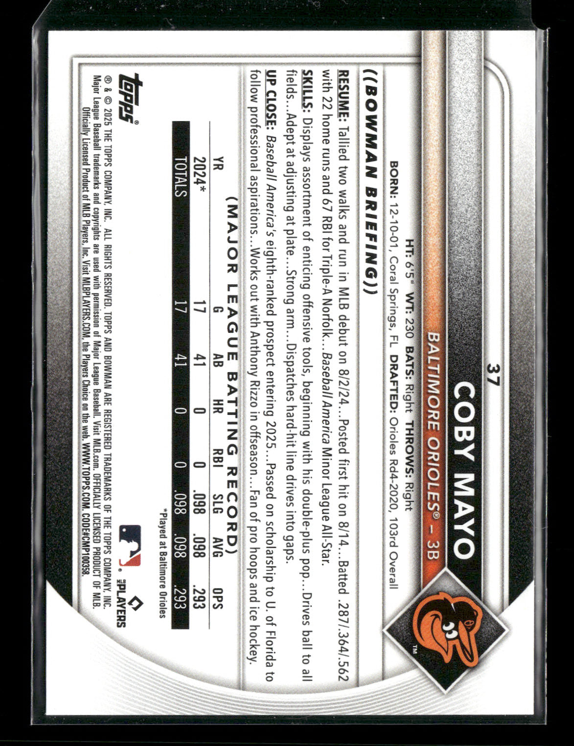 2025 Bowman Coby Mayo #37 RC
