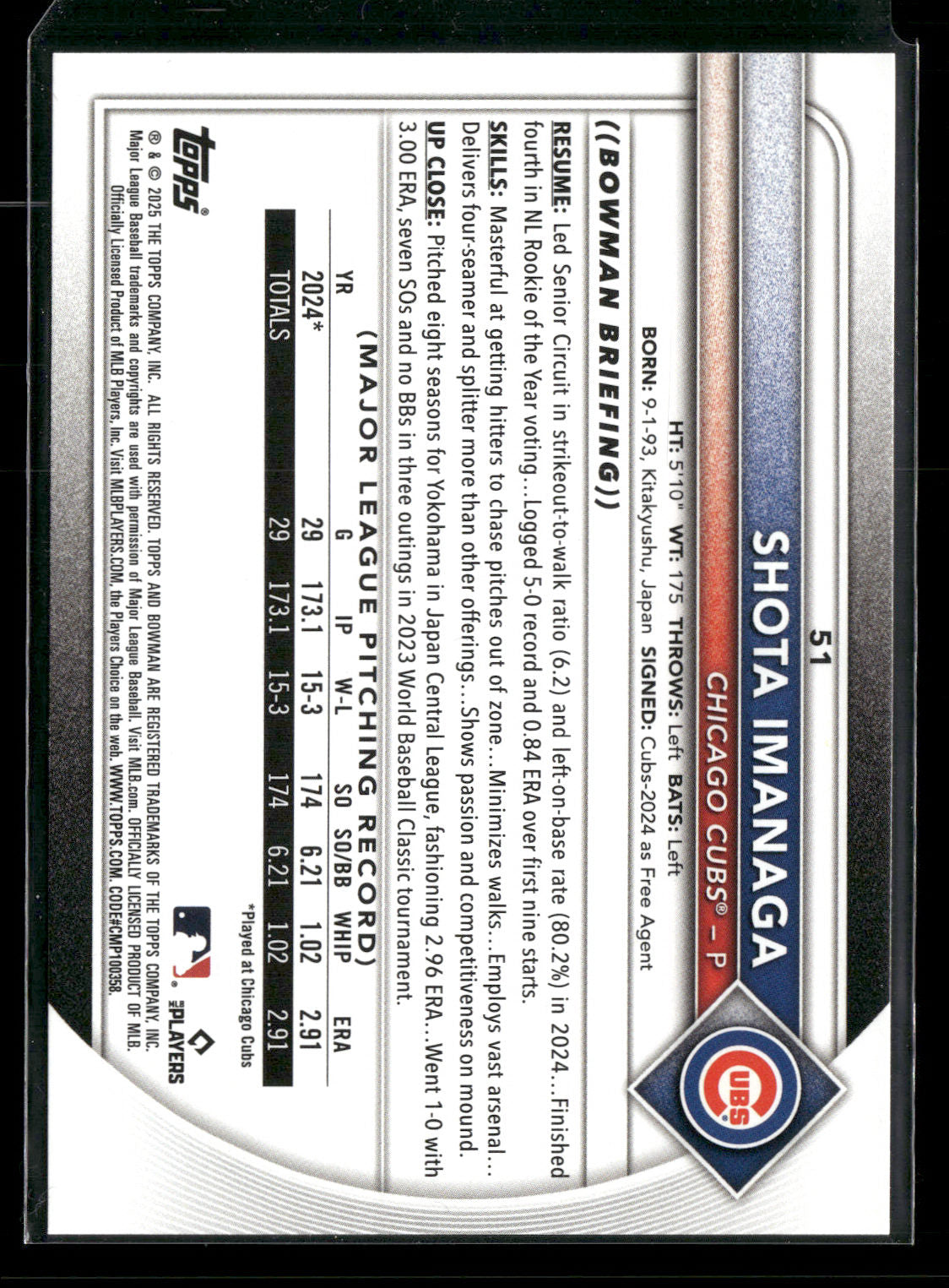 2025 Bowman Shota Imanaga #51