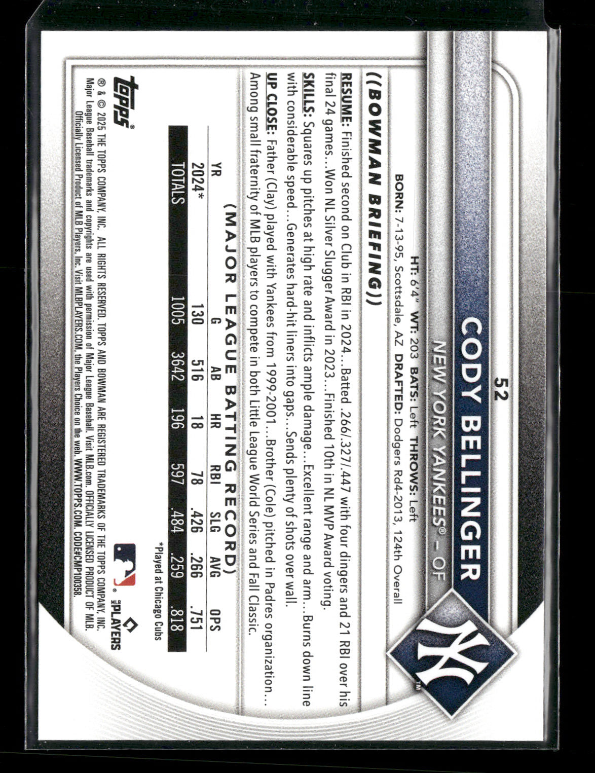 2025 Bowman Cody Bellinger #52