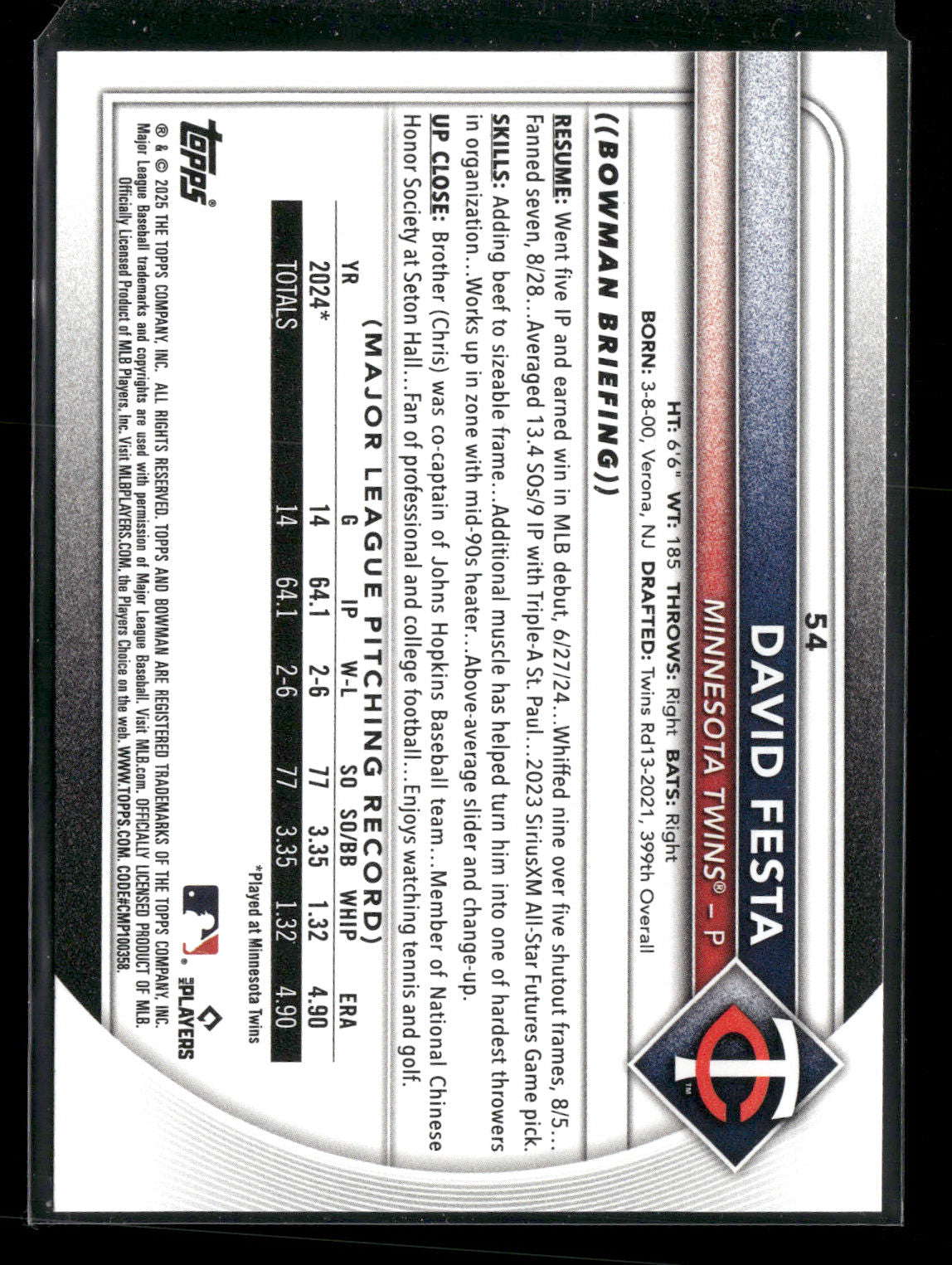 2025 Bowman David Festa #54 RC