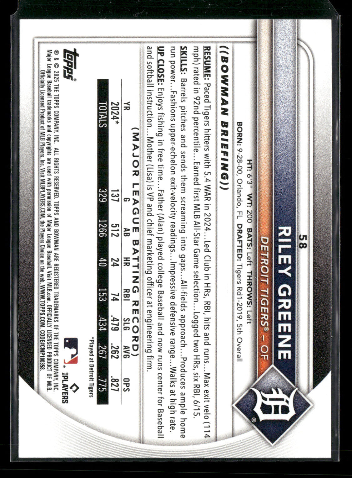 2025 Bowman Riley Greene #58