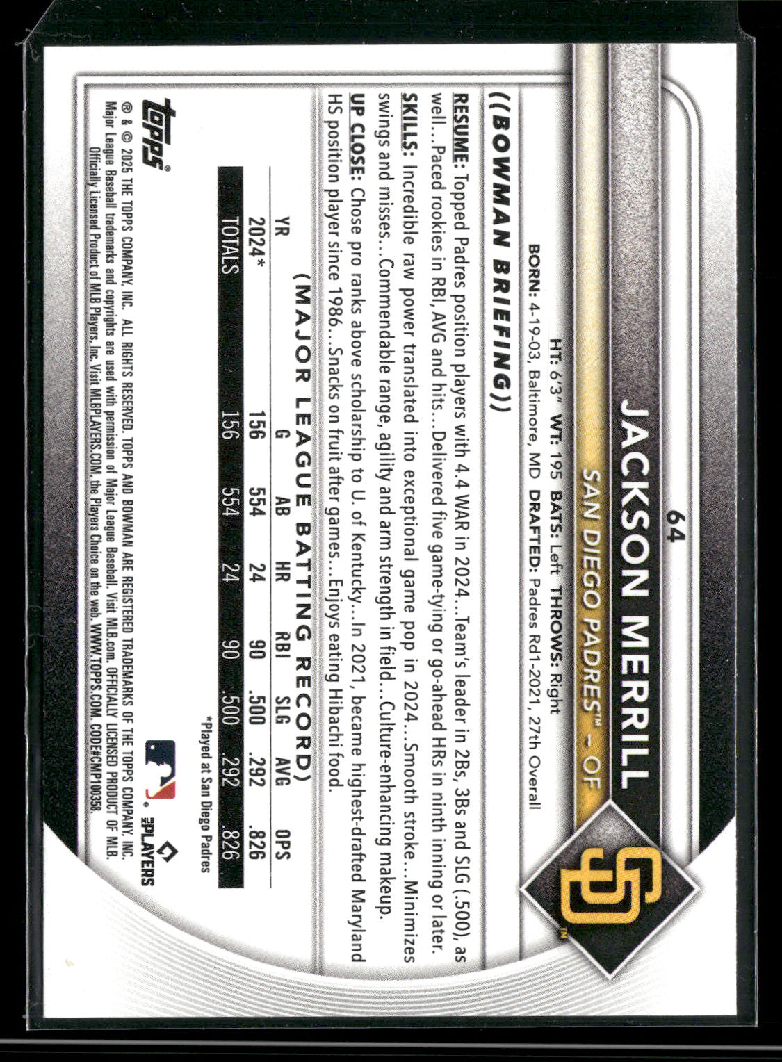 2025 Bowman Jackson Merrill #64