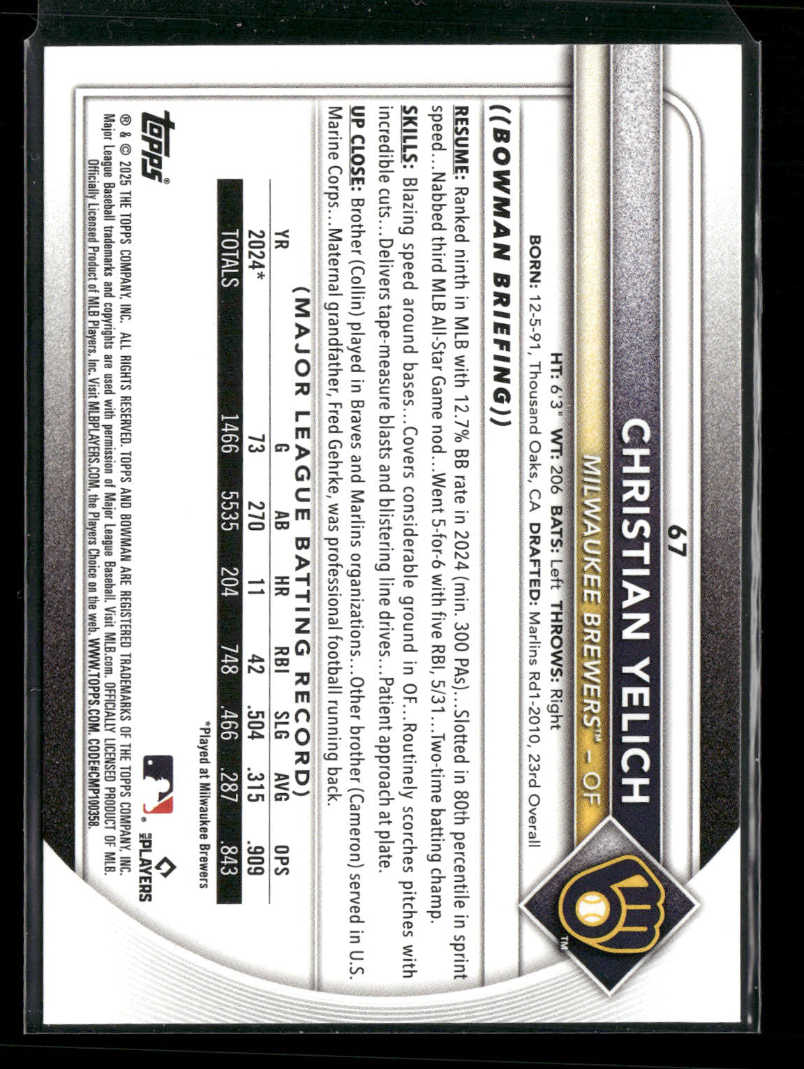 2025 Bowman Christian Yelich #67
