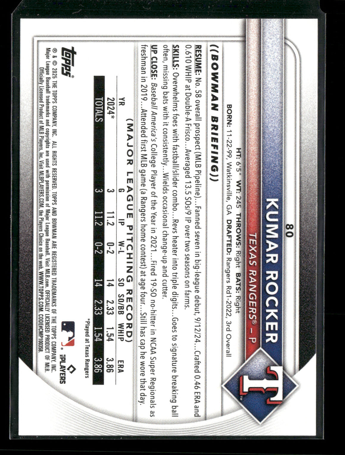 2025 Bowman Kumar Rocker #80 RC