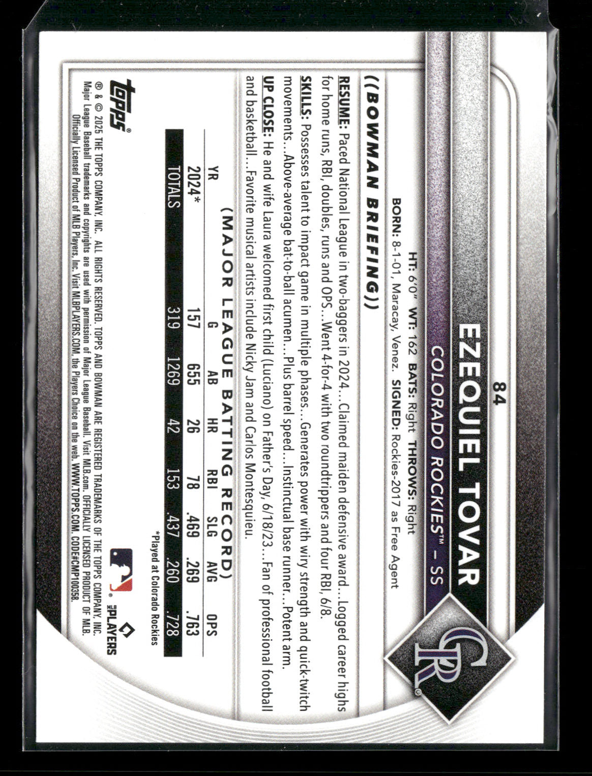 2025 Bowman Ezequiel Tovar #84
