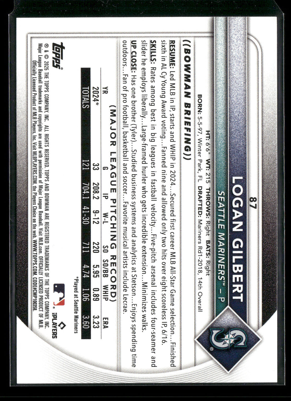 2025 Bowman Logan Gilbert #87