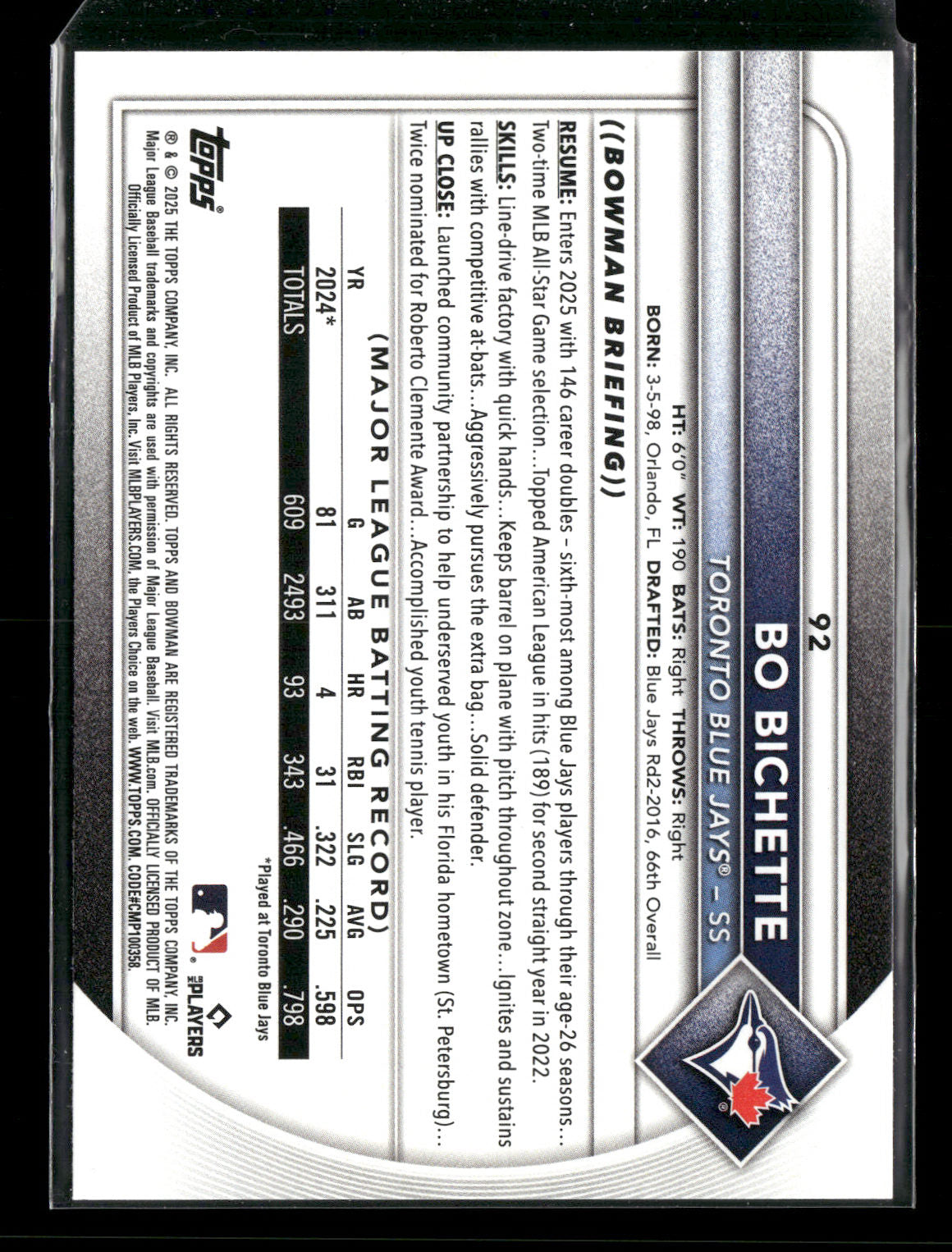 2025 Bowman Bo Bichette #92