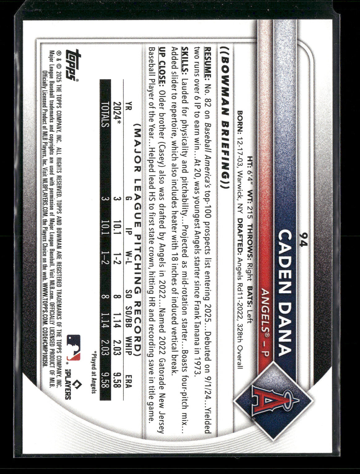 2025 Bowman Caden Dana #94 RC