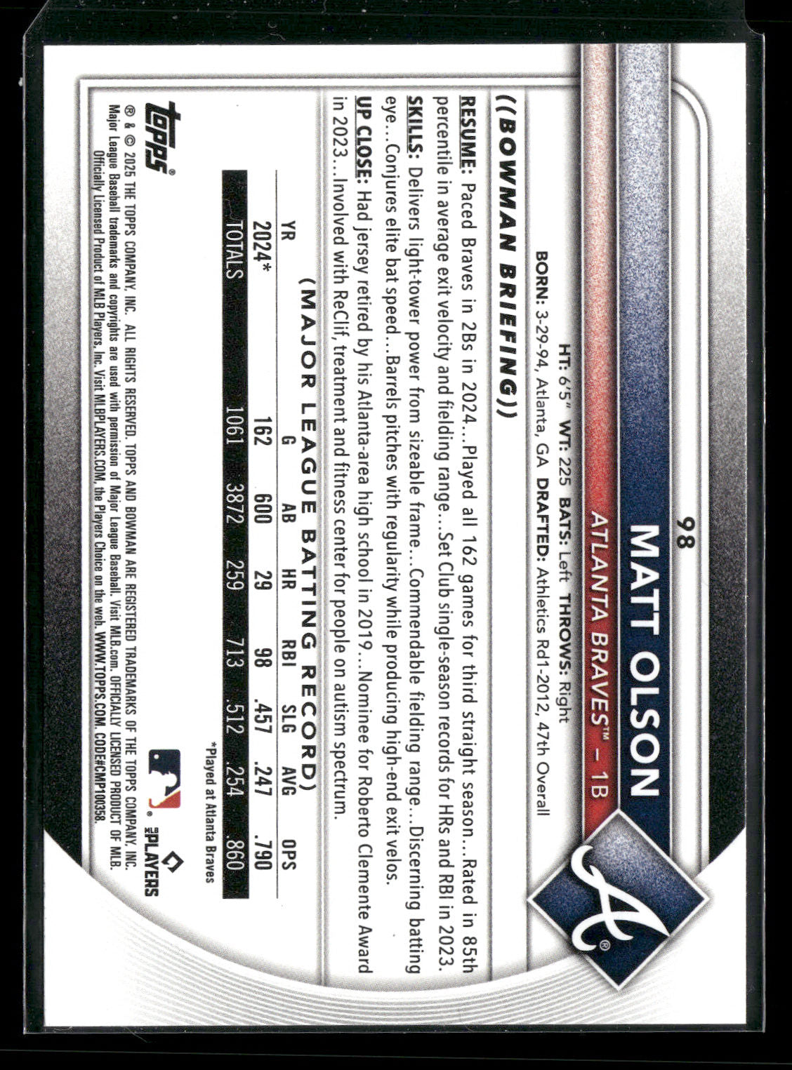 2025 Bowman Matt Olson #98