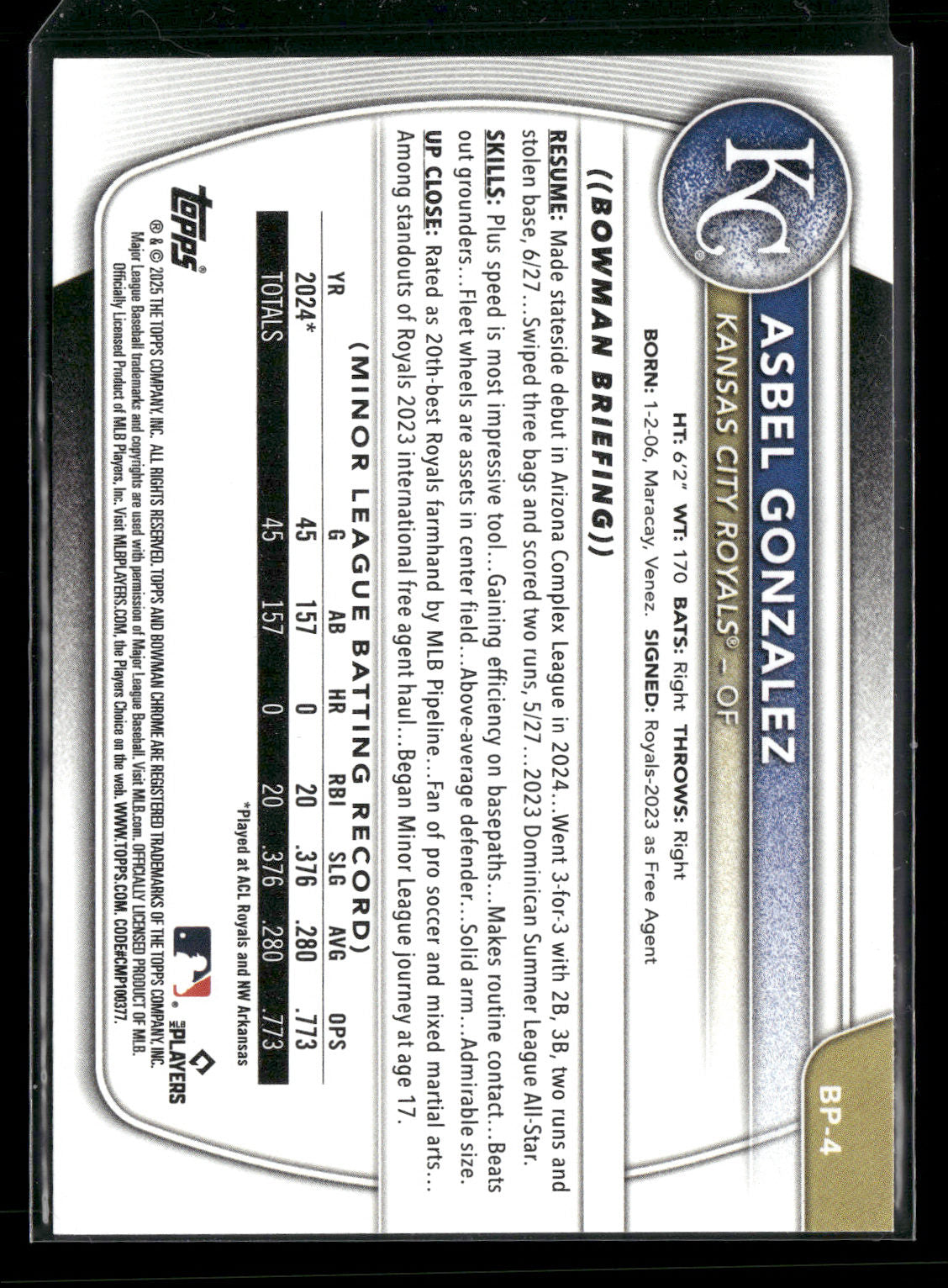 2025 Bowman Asbel Gonzalez #BP-4 1st Bowman
