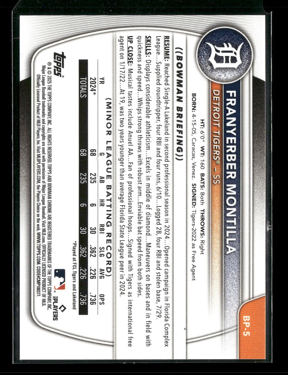 2025 Bowman Franyerber Montilla #BP-5 1st Bowman