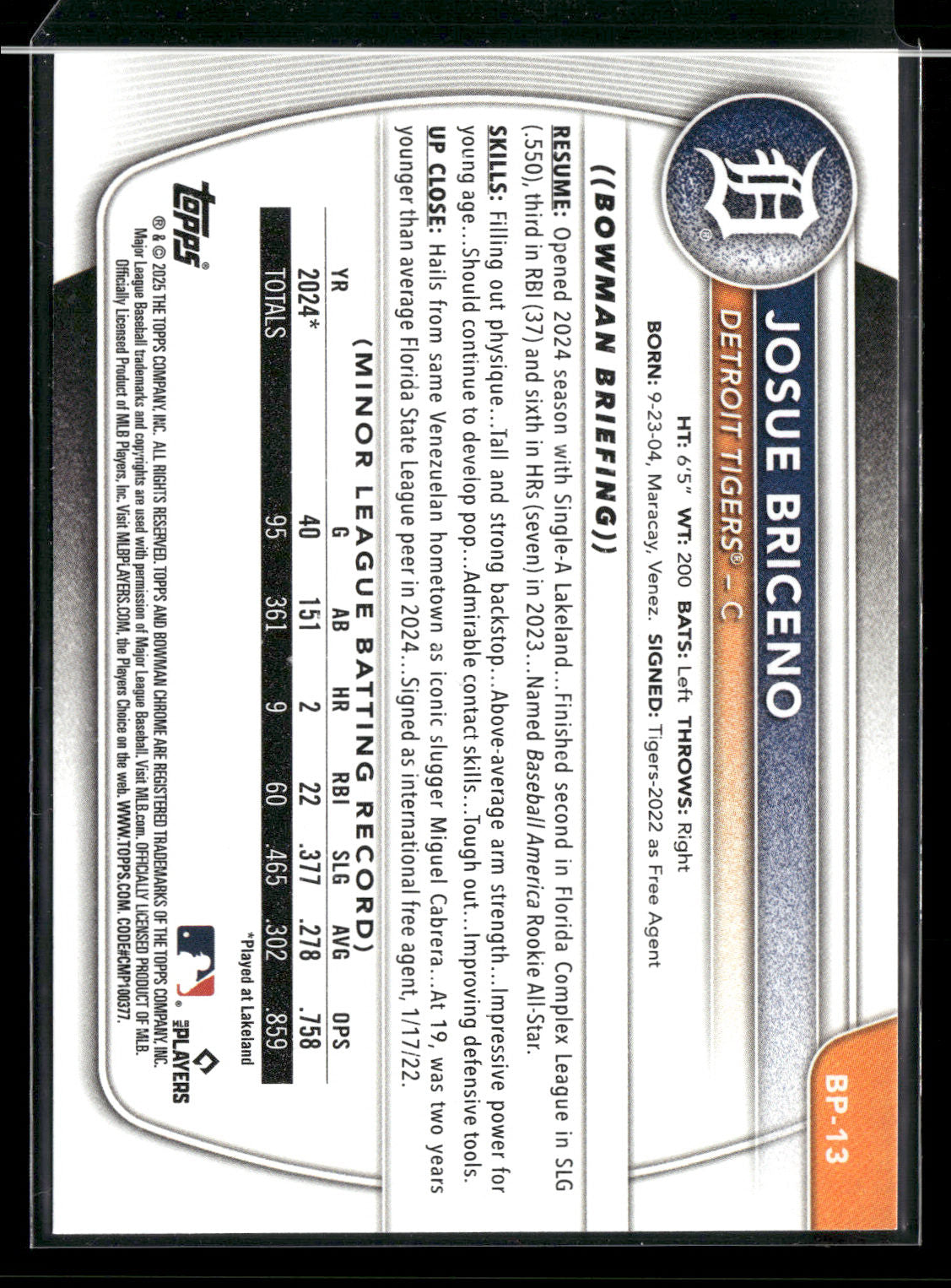 2025 Bowman Josue Briceno #BP-13 1st Bowman