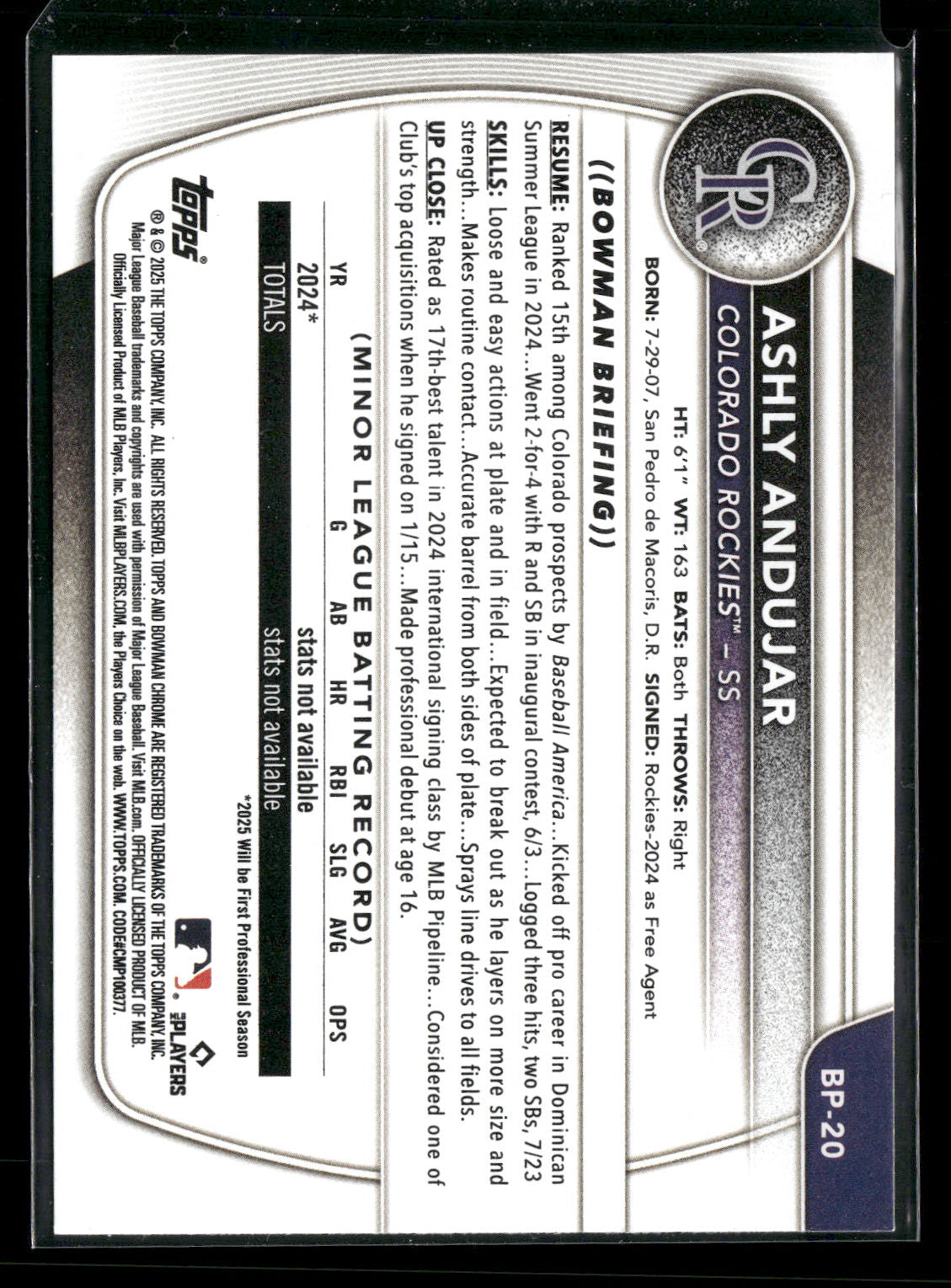 2025 Bowman Ashly Andujar #BP-20 1st Bowman