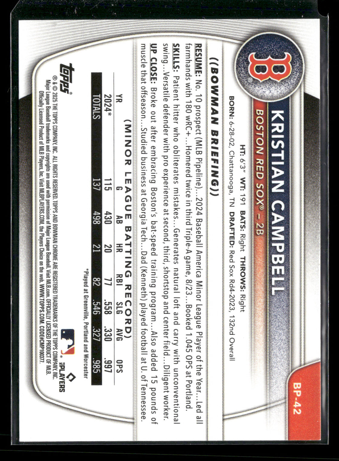 2025 Bowman Kristian Campbell #BP-42
