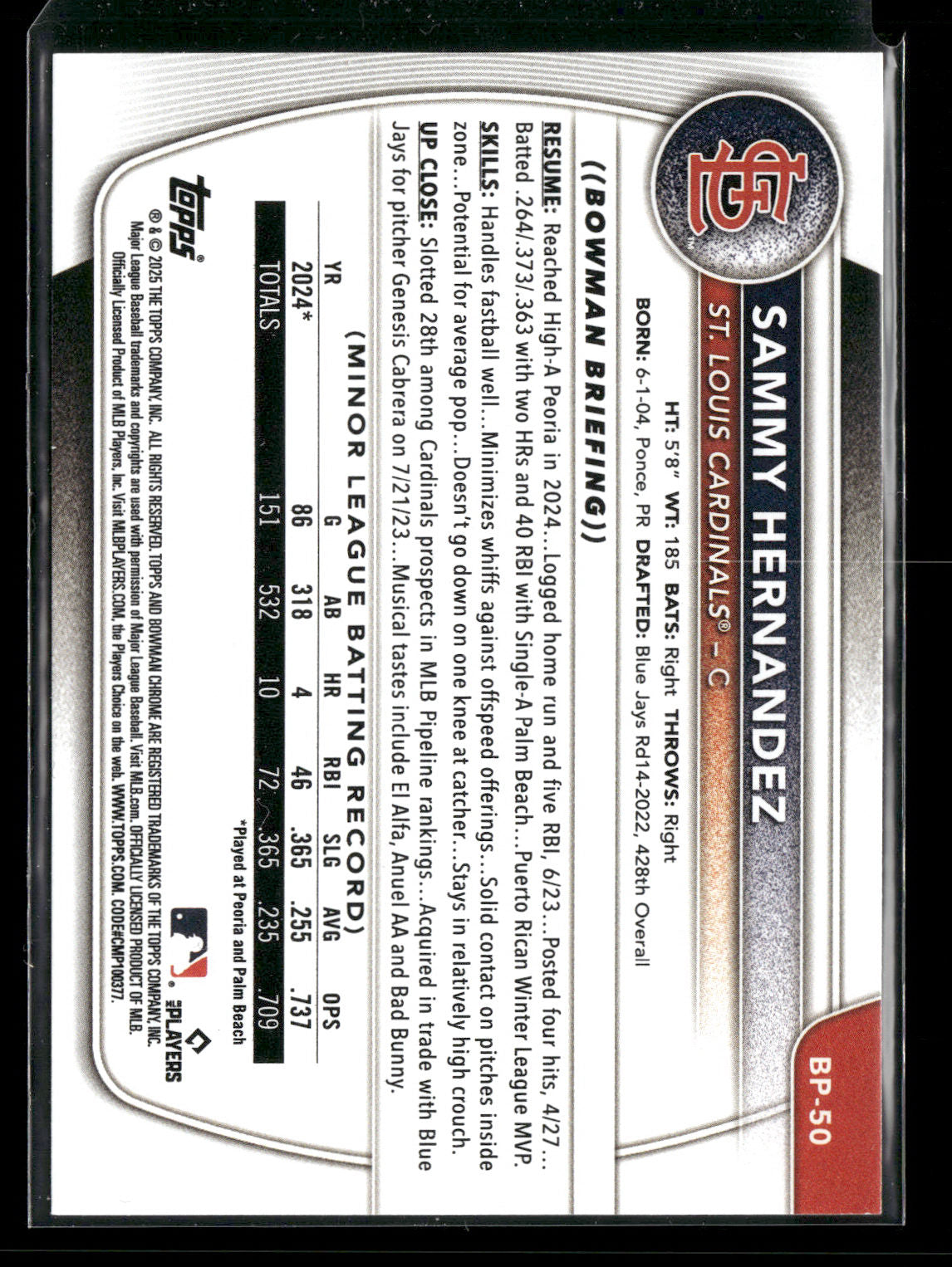 2025 Bowman Sammy Hernandez #BP-50 1st Bowman