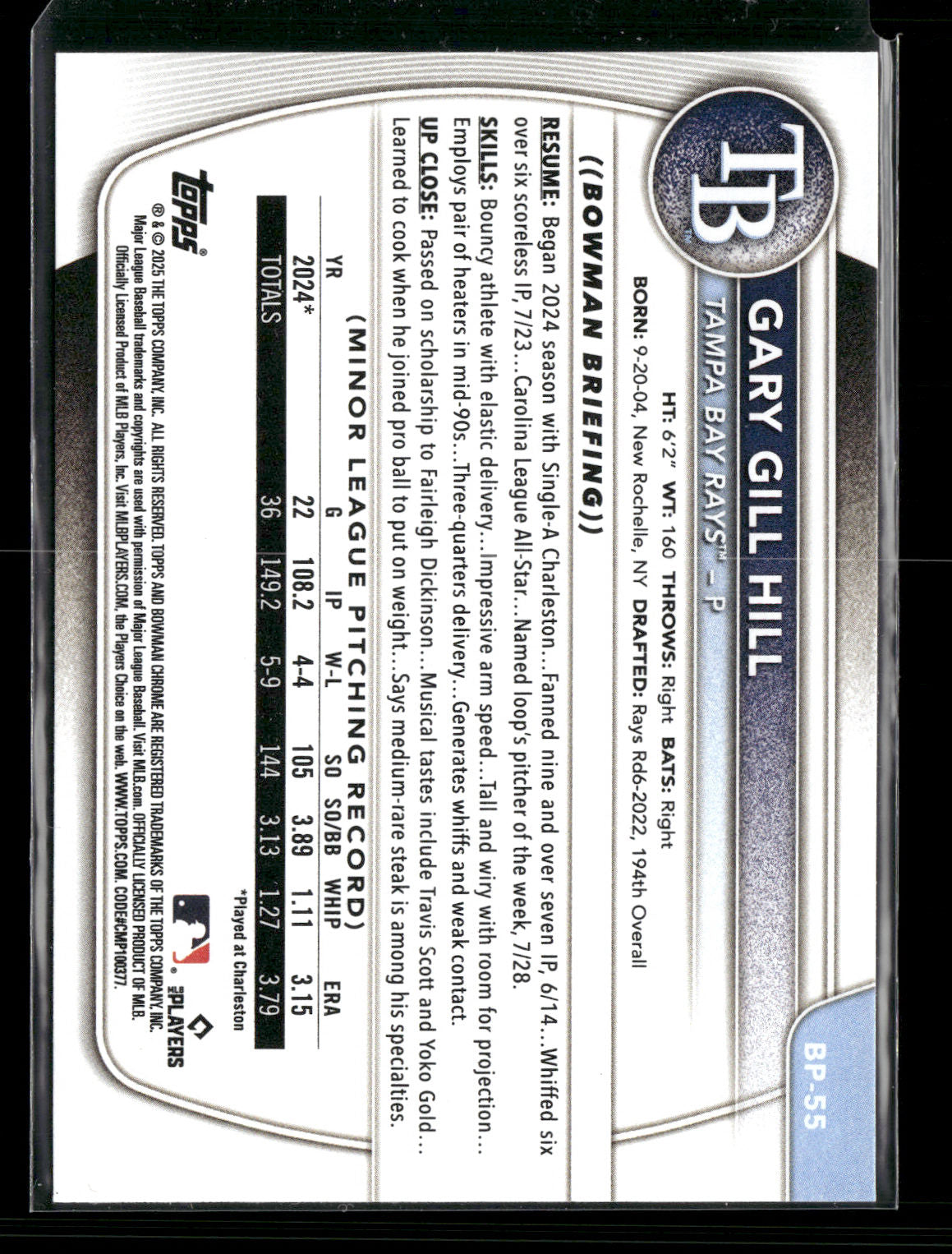 2025 Bowman Gary Gill Hill #BP-55 1st Bowman