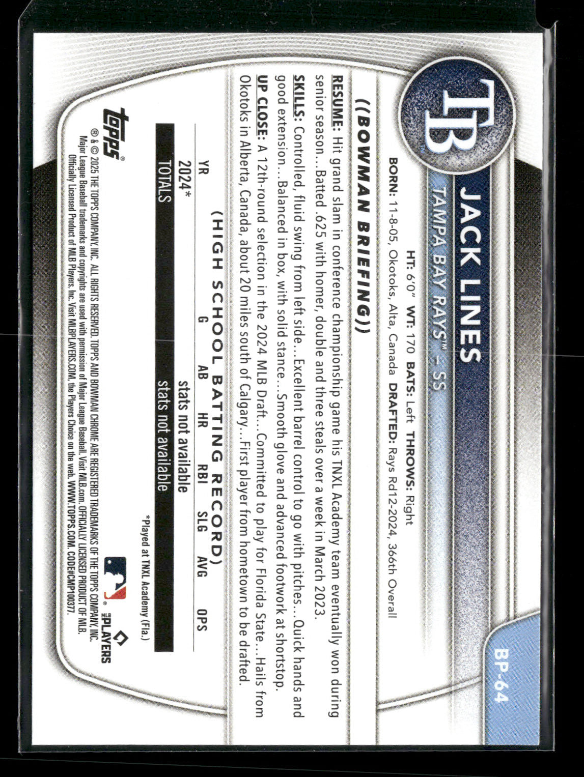 2025 Bowman Jack Lines #BP-64 1st Bowman