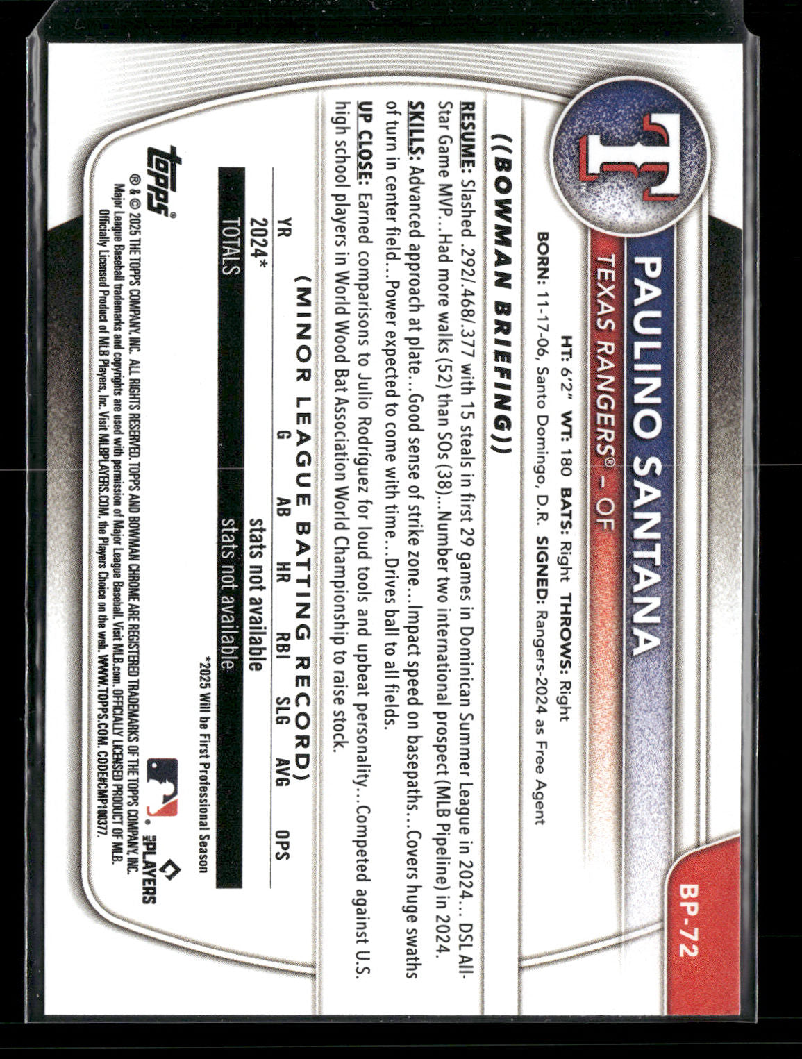 2025 Bowman Paulino Santana #BP-72
