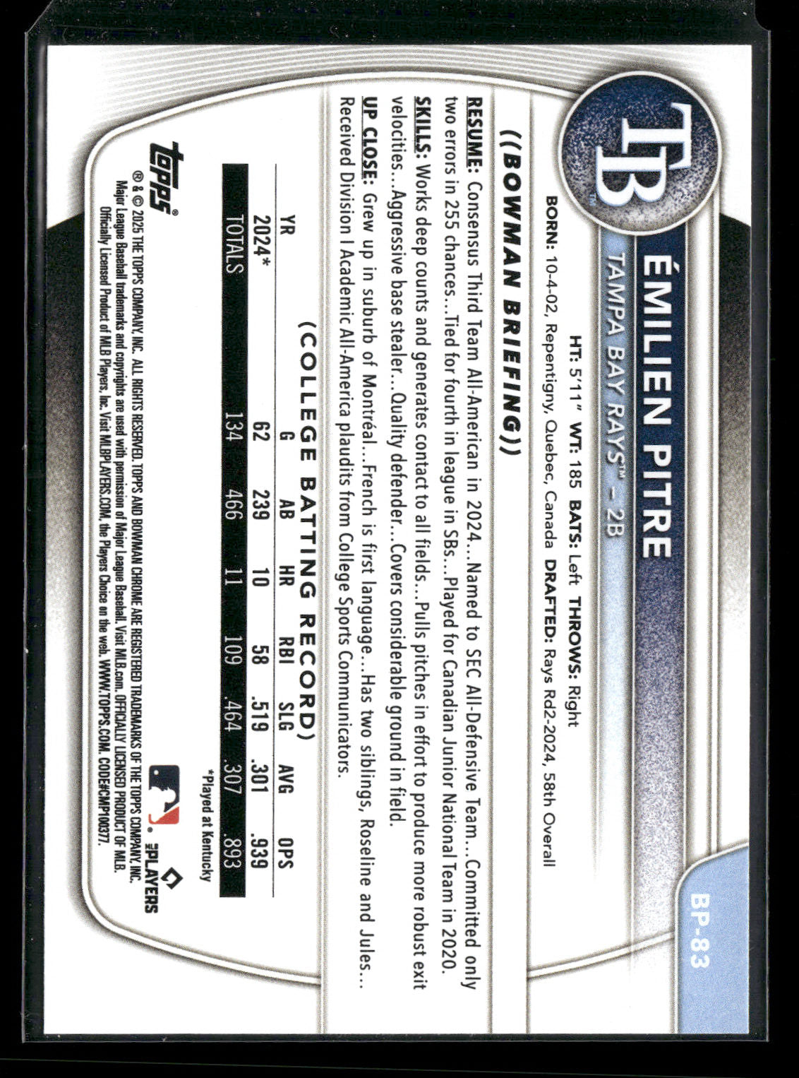 2025 Bowman Émilien Pitre #BP-83 1st Bowman