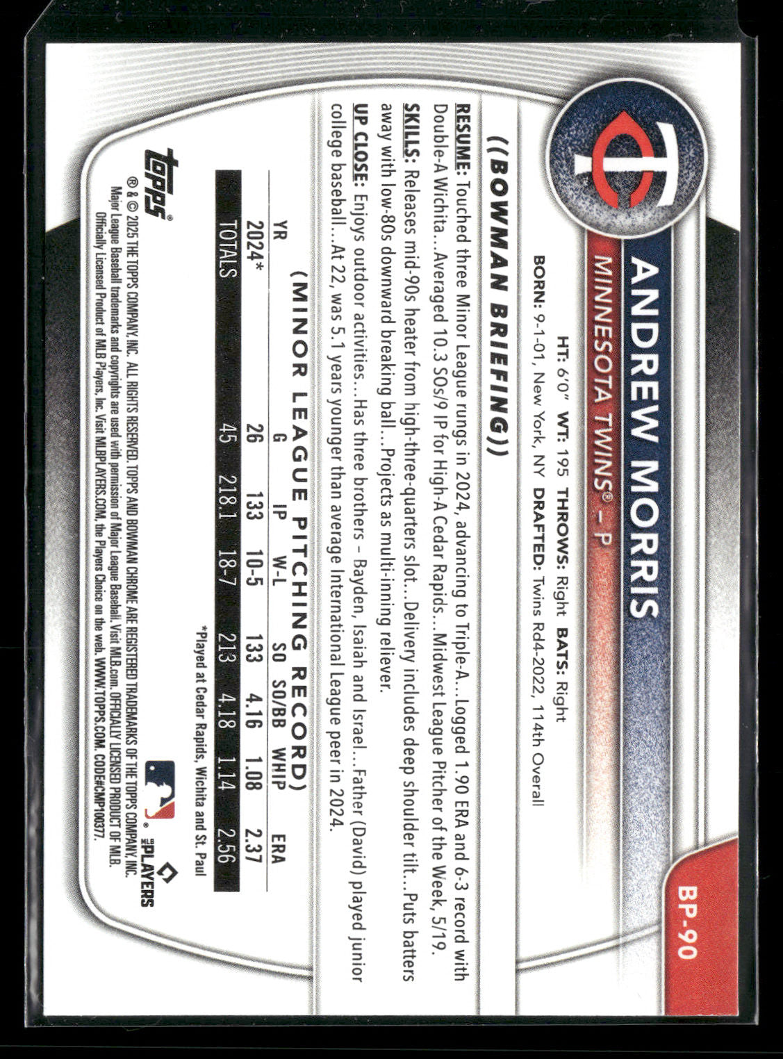 2025 Bowman Andrew Morris #BP-90 1st Bowman