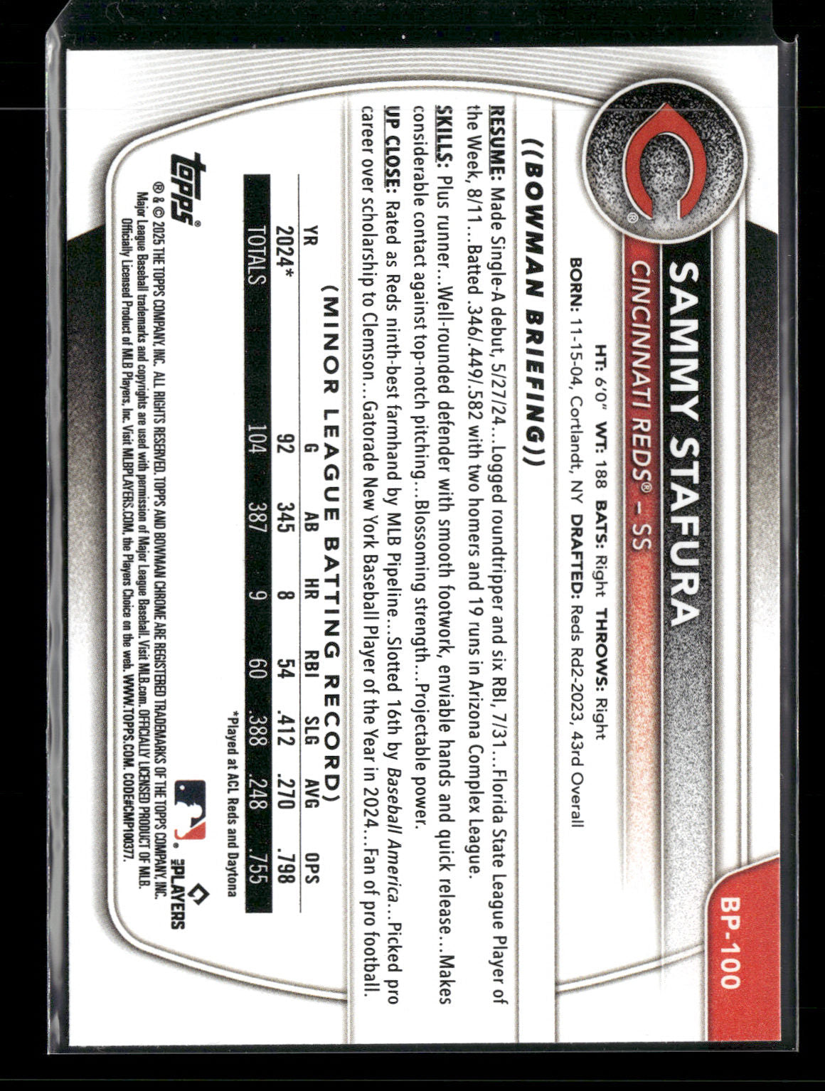 2025 Bowman Sammy Stafura #BP-100 1st Bowman