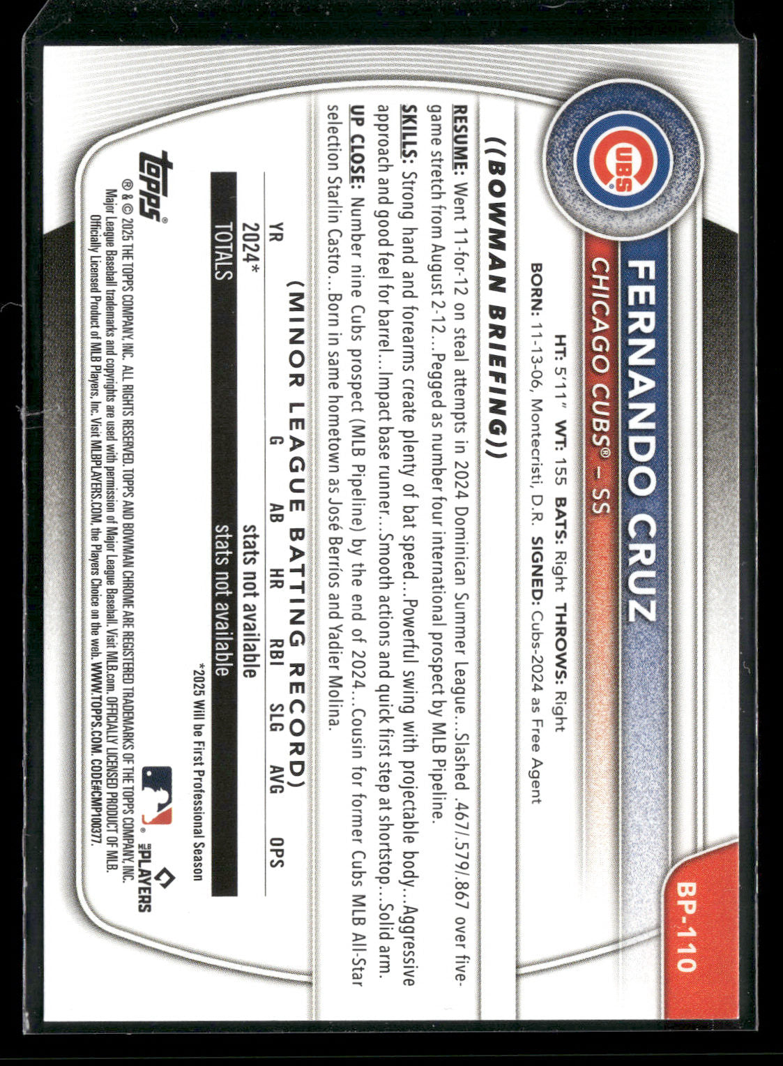 2025 Bowman Fernando Cruz #BP-110