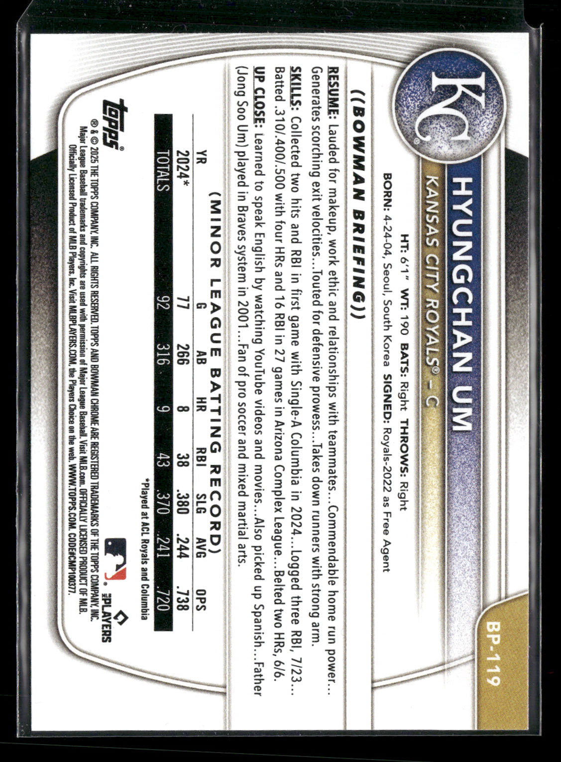 2025 Bowman Hyungchan Um #BP-119 1st Bowman