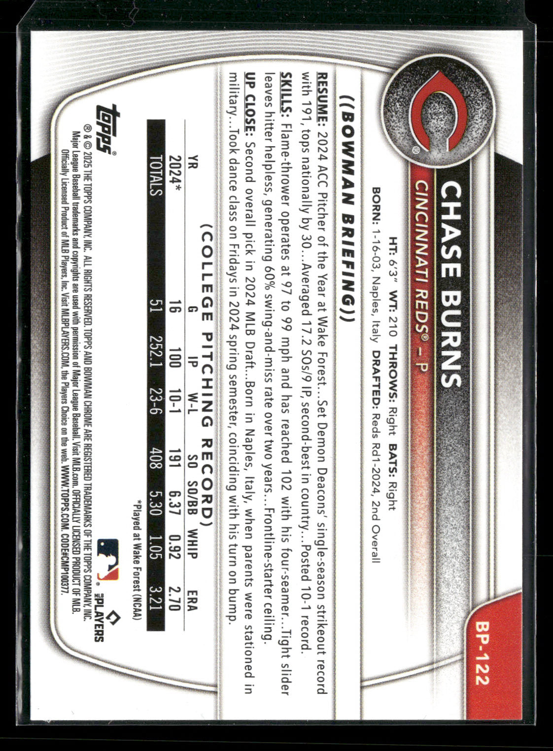 2025 Bowman Chase Burns #BP-122