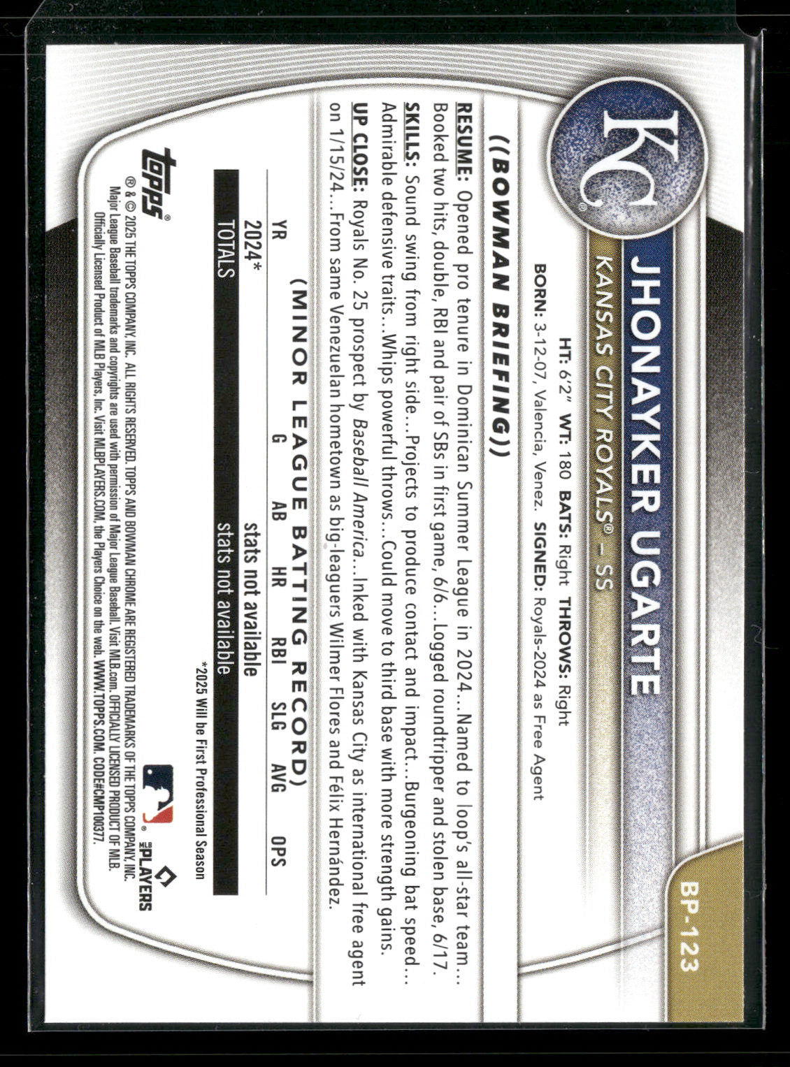 2025 Bowman Jhonayker Ugarte #BP-123 1st Bowman