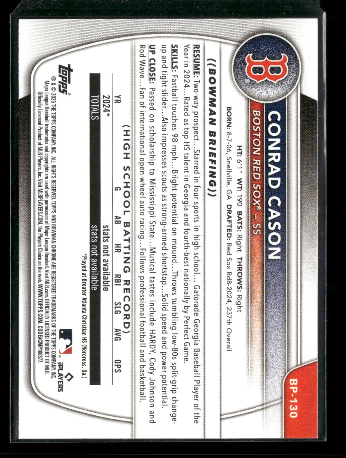 2025 Bowman Conrad Cason #BP-130 1st Bowman