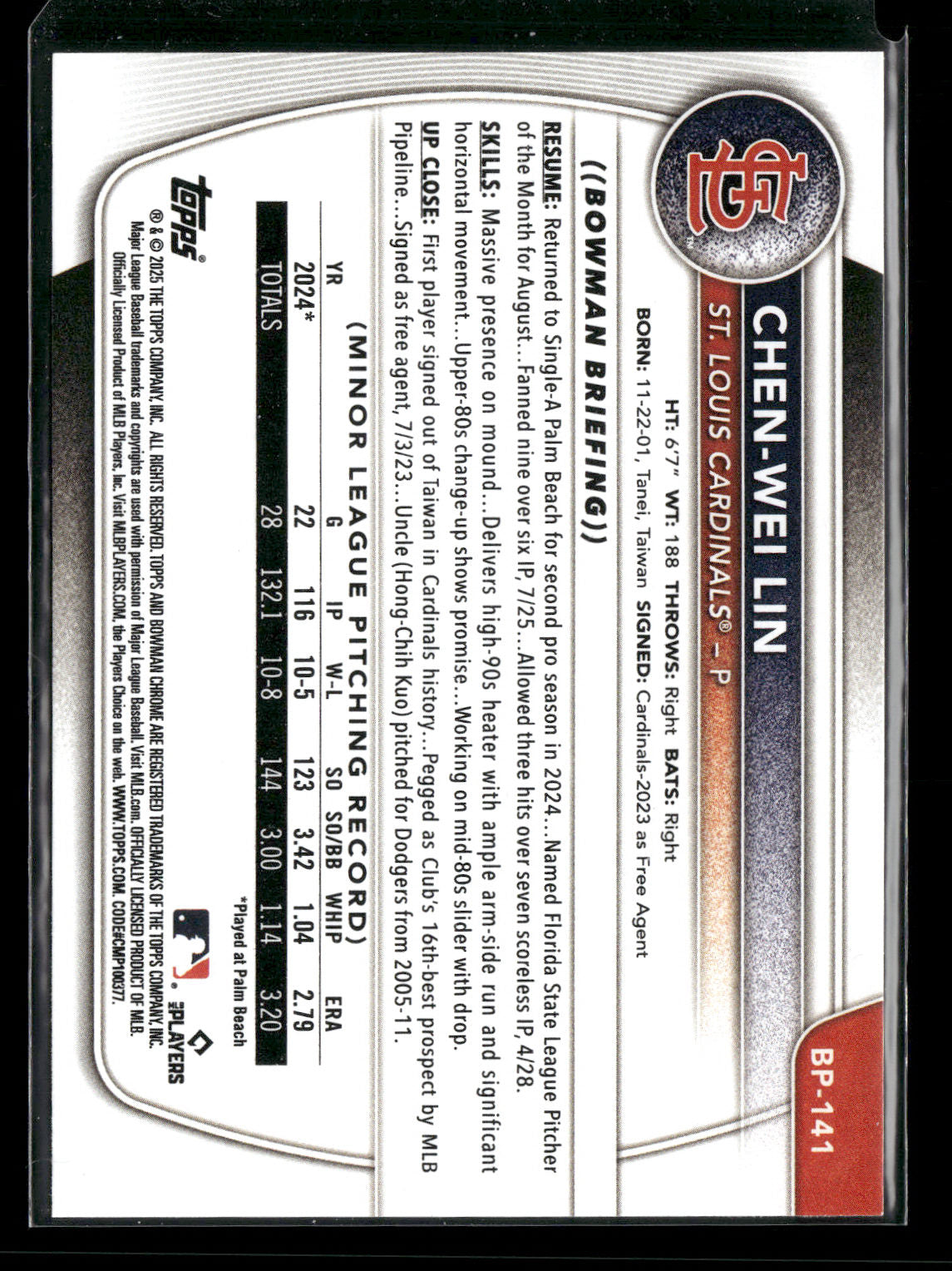 2025 Bowman Chen-Wei Lin #BP-141 1st Bowman