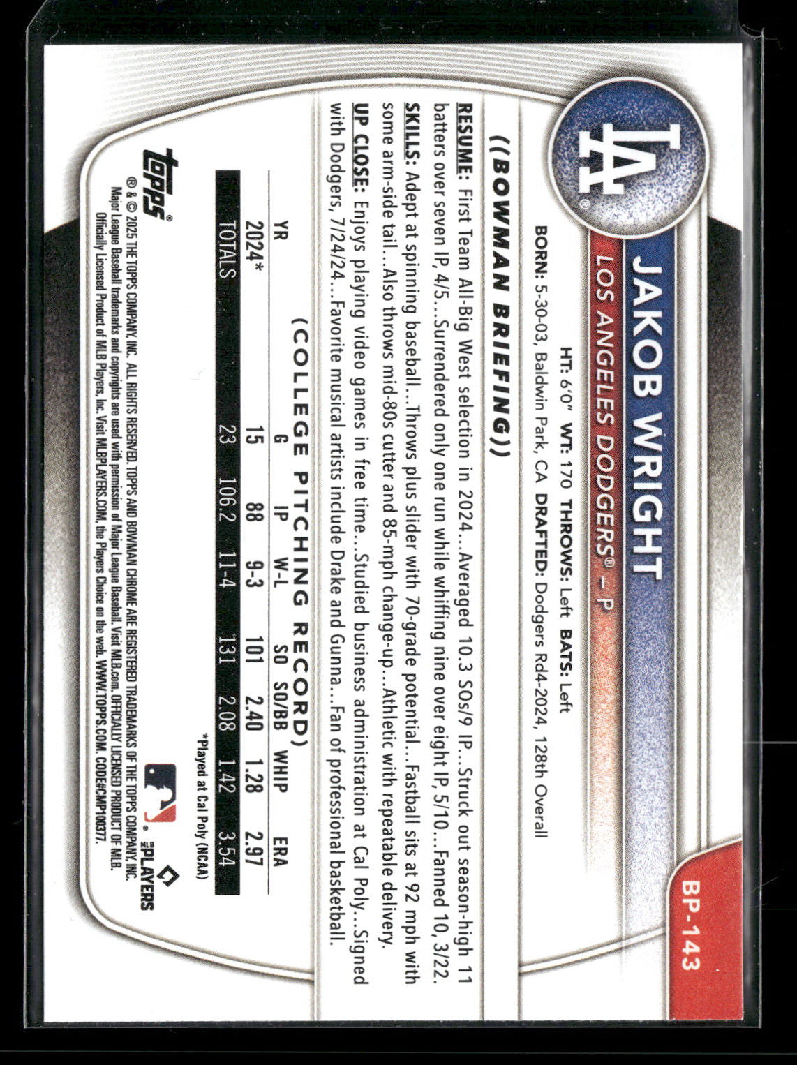 2025 Bowman Jakob Wright #BP-143 1st Bowman