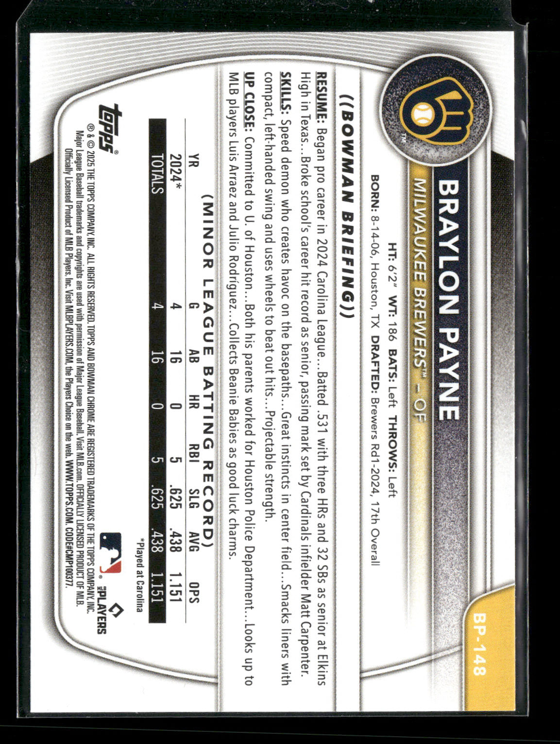 2025 Bowman Braylon Payne #BP-148