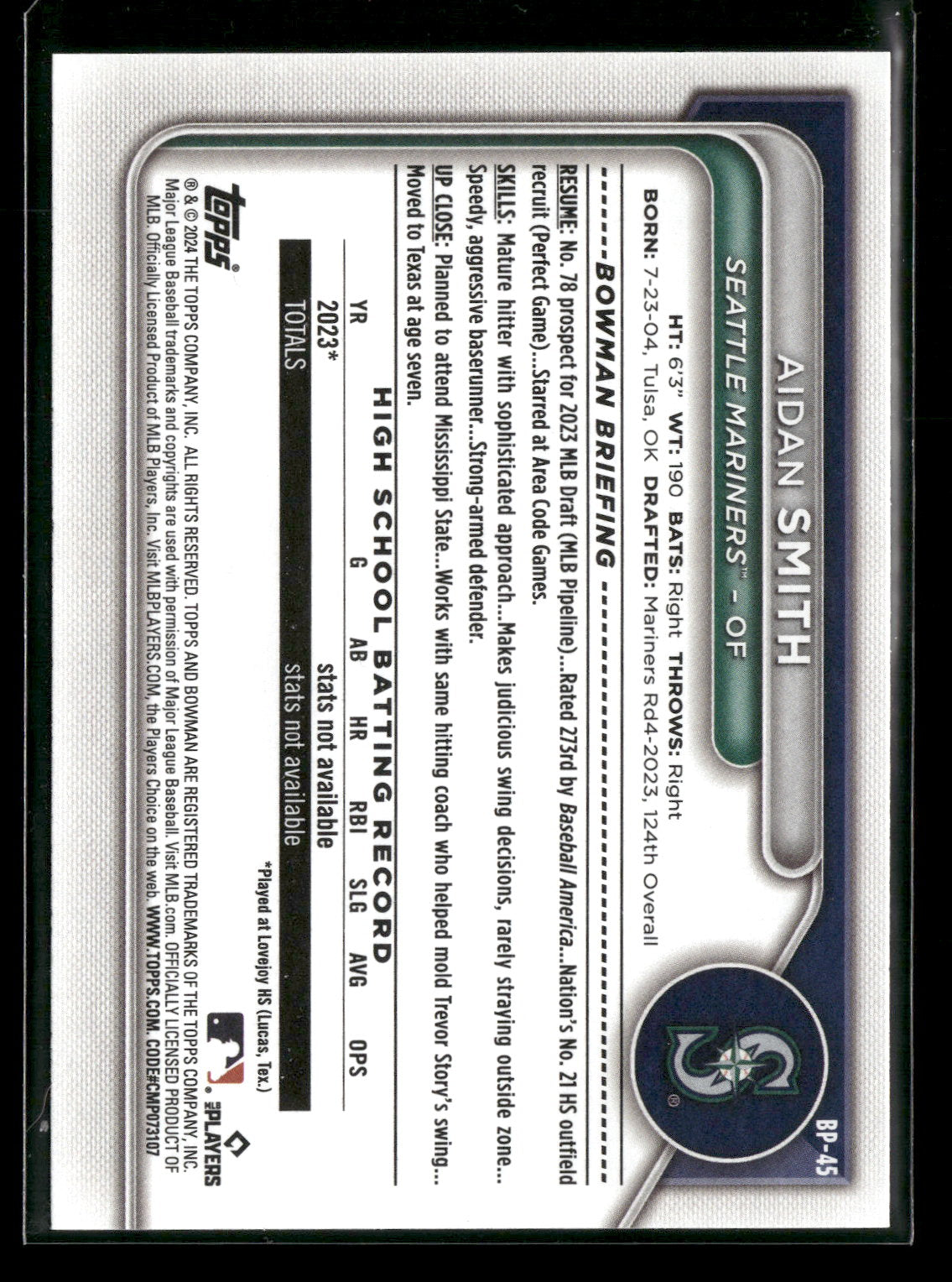 2024 Bowman Aidan Smith #BP-45 1st Bowman