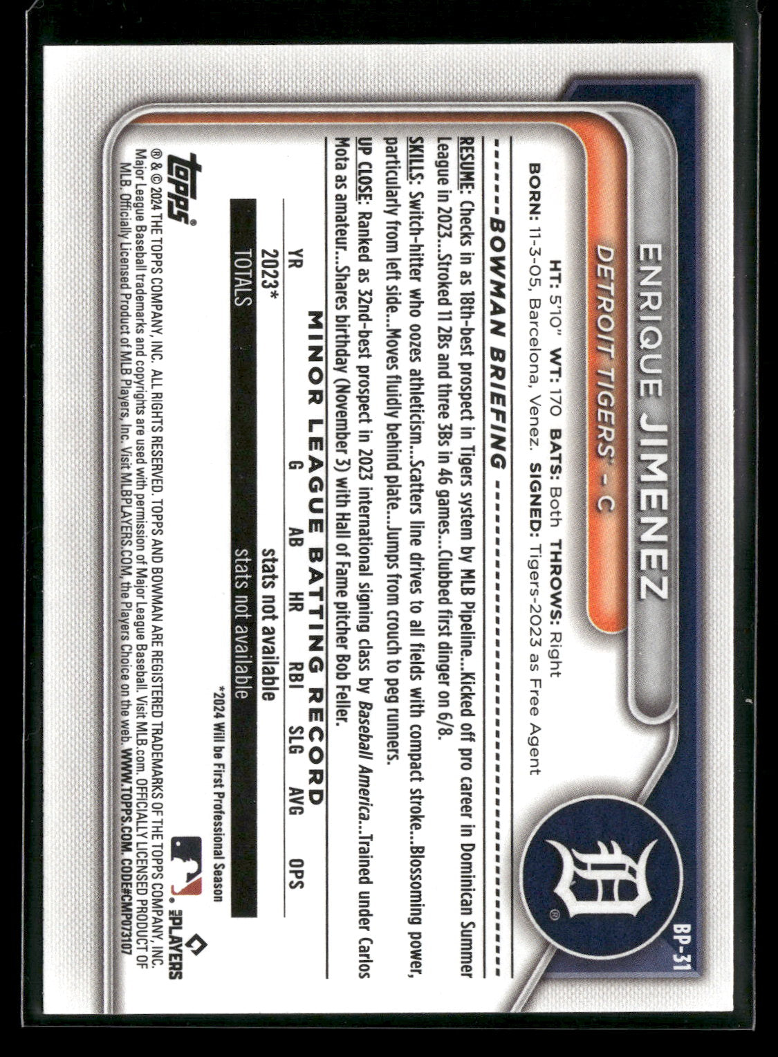 2024 Bowman Enrique Jimenez #BP-31 1st Bowman