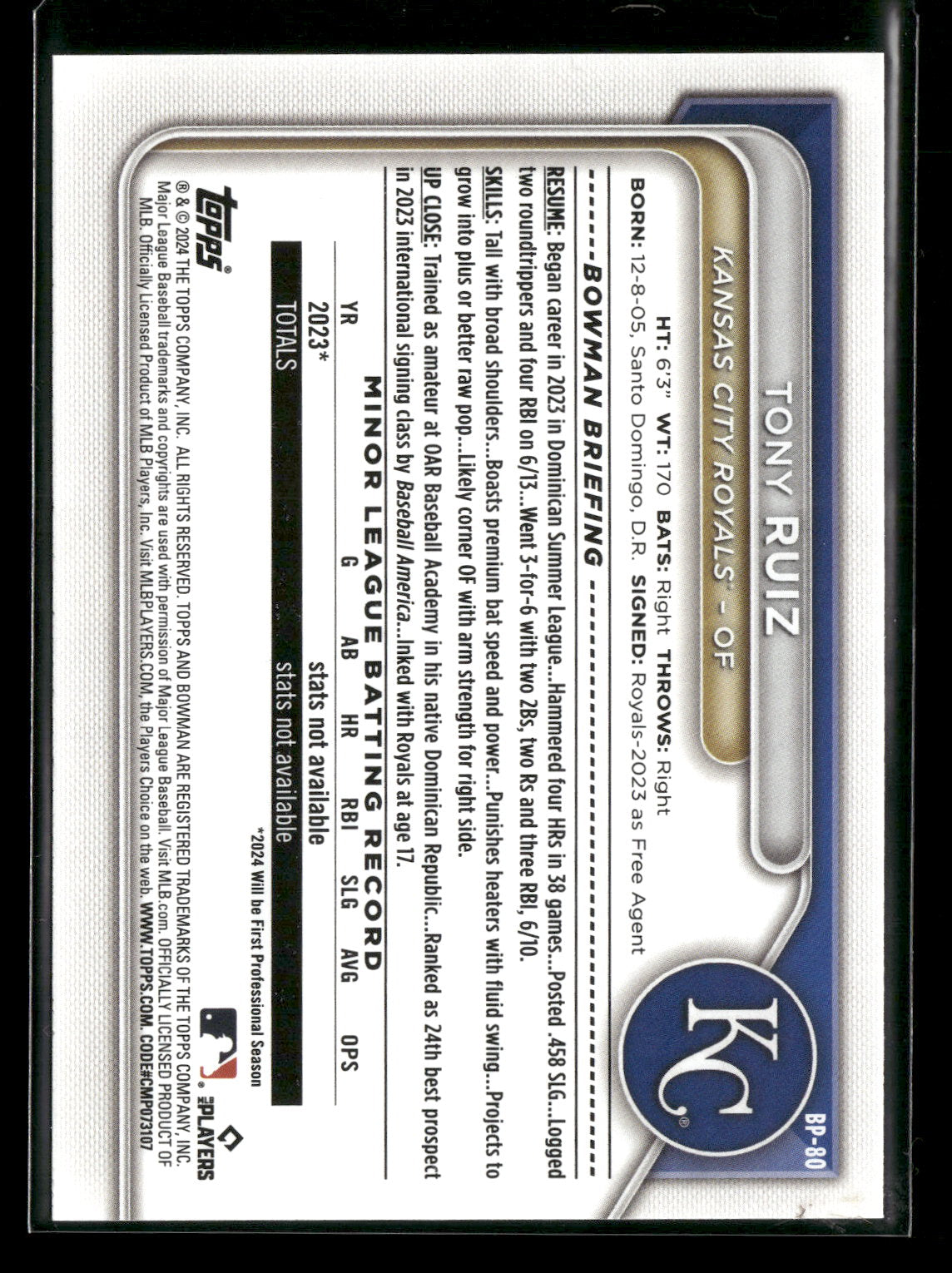 2024 Bowman Tony Ruiz #BP-80 1st Bowman