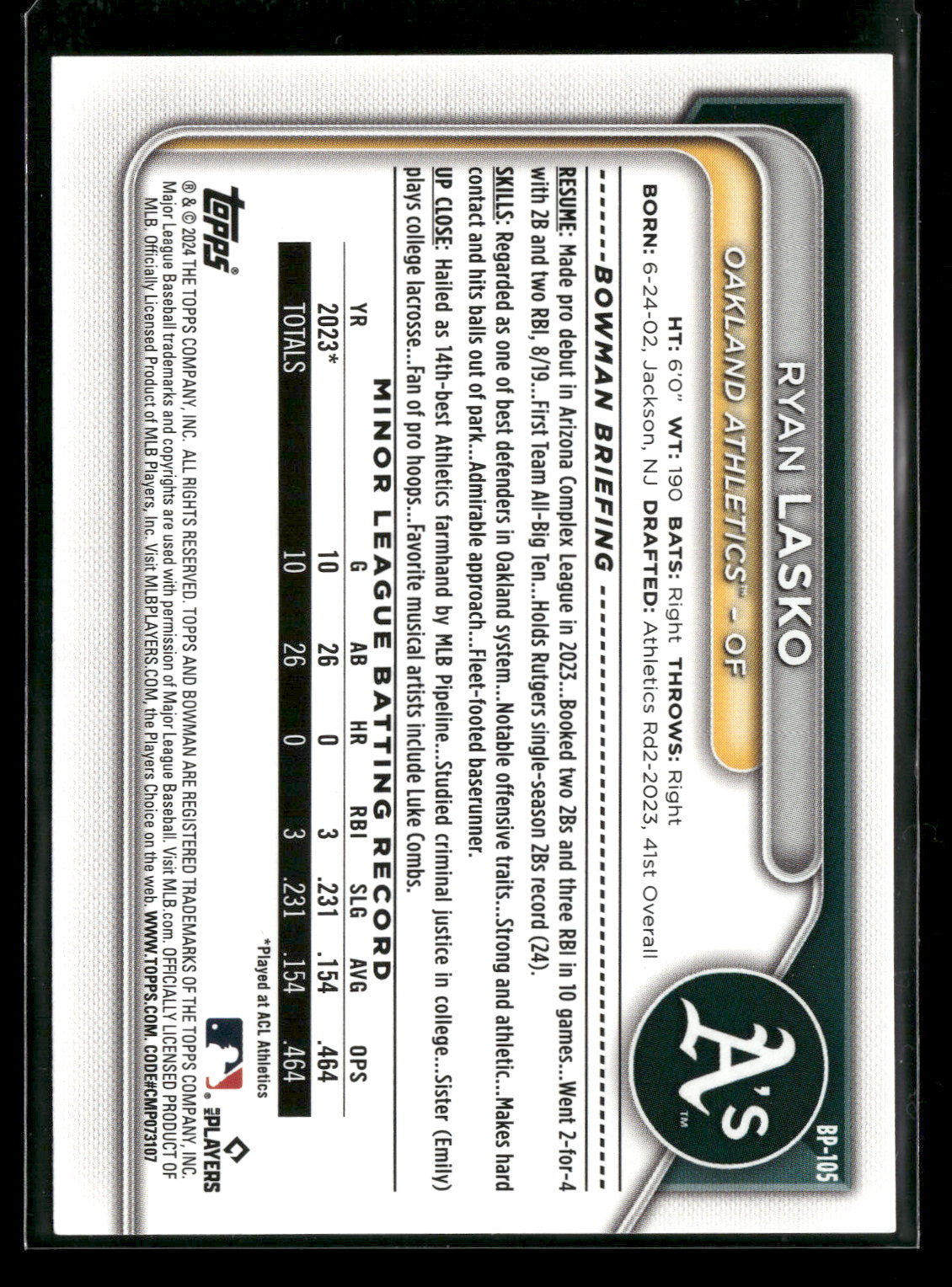 2024 Bowman Ryan Lasko #BP-105 1st Bowman