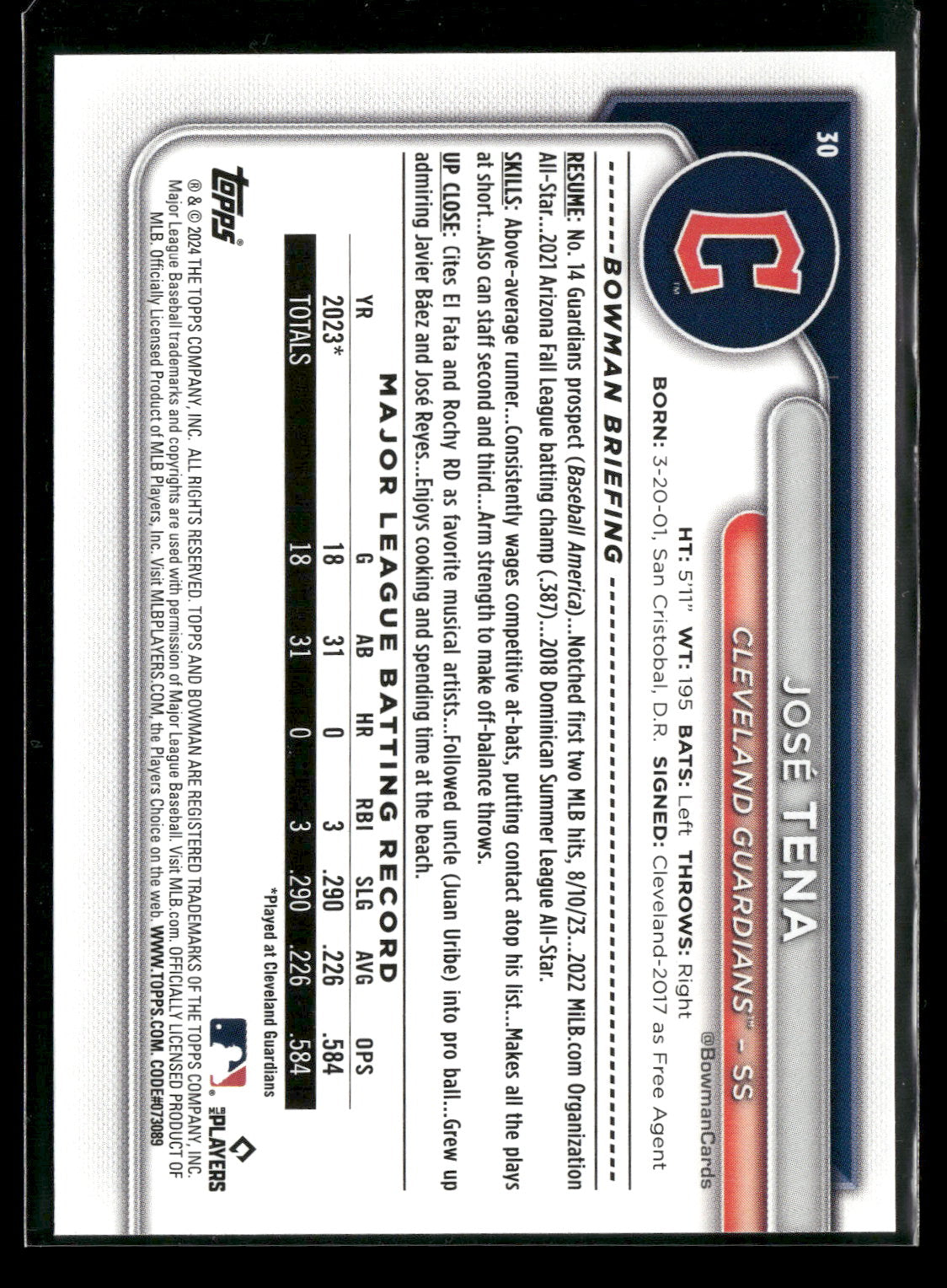 2024 Bowman José Tena #30 RC