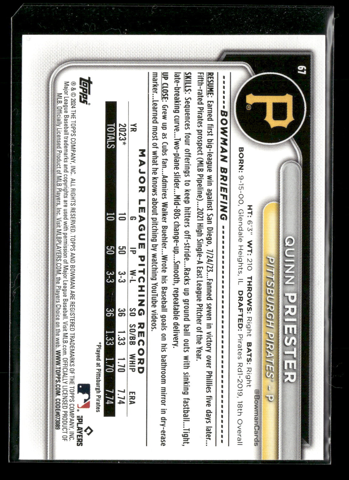 2024 Bowman Quinn Priester #67 RC