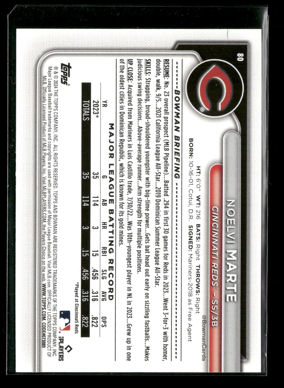 2024 Bowman Noelvi Marte #80 RC