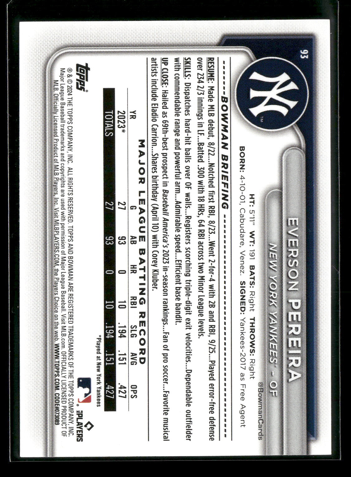 2024 Bowman Everson Pereira #93 RC