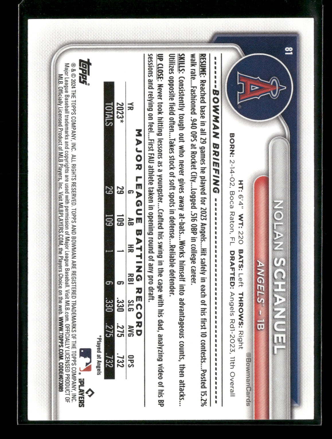 2024 Bowman Nolan Schanuel #81 RC