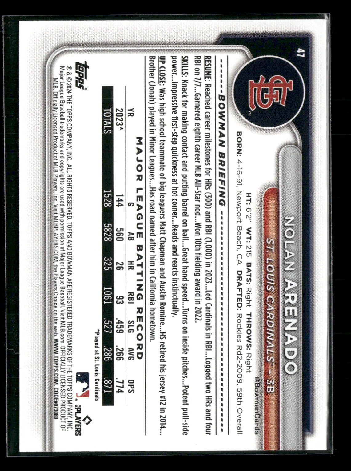 2024 Bowman Nolan Arenado #47