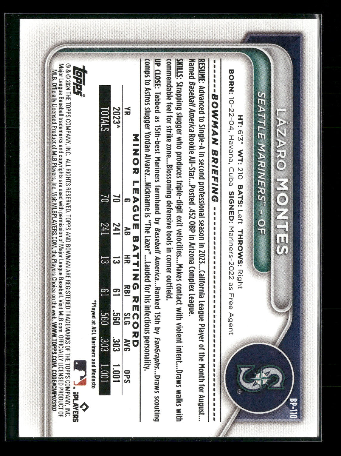 2024 Bowman Lázaro Montes #BP-110