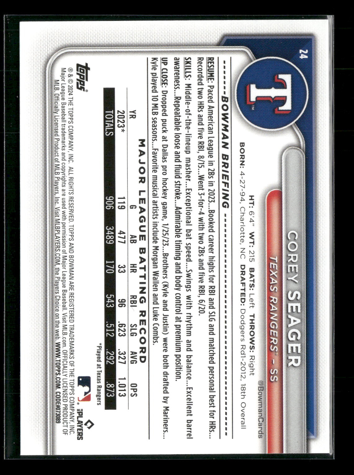 2024 Bowman Corey Seager #24