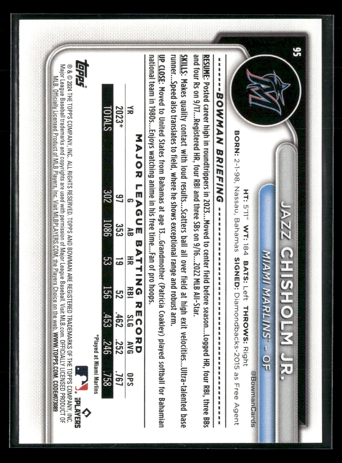 2024 Bowman Jazz Chisholm Jr. #95